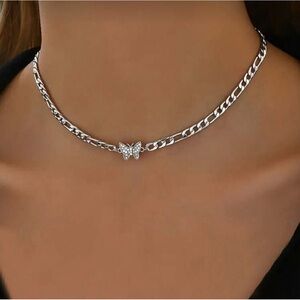 Silver Plated Stainless Steel Butterfly Charm Chain Necklace